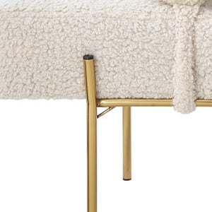 Homeroots 56" Beige And Gold Upholstered Sherpa Bench Beige Metal 490935