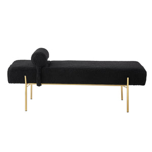 Homeroots 56" Black And Gold Sherpa Upholstered Bench Black Metal 490936