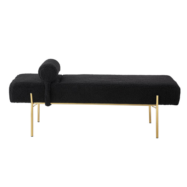 Homeroots 56" Black And Gold Sherpa Upholstered Bench Black Metal 490936