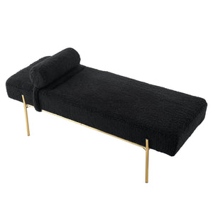 Homeroots 56" Black And Gold Sherpa Upholstered Bench Black Metal 490936