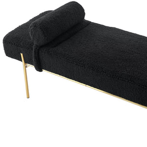 Homeroots 56" Black And Gold Sherpa Upholstered Bench Black Metal 490936
