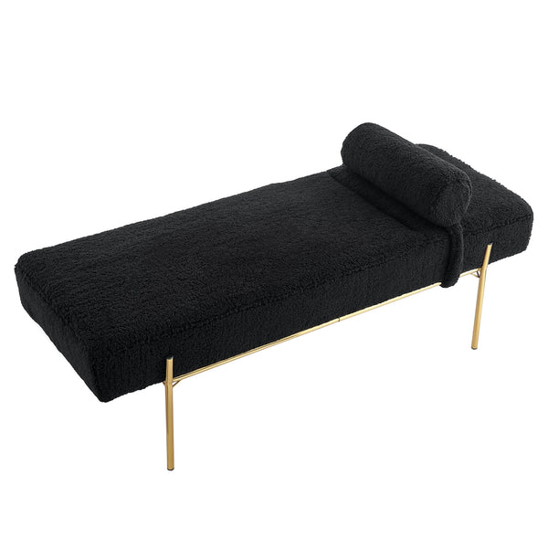Homeroots 56" Black And Gold Sherpa Upholstered Bench Black Metal 490936