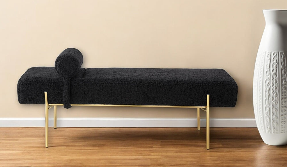 Homeroots 56" Black And Gold Sherpa Upholstered Bench Black Metal 490936