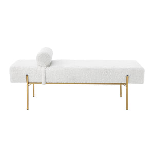 Homeroots 56" Cream And Gold Upholstered Sherpa Bench Cream White Metal 490937