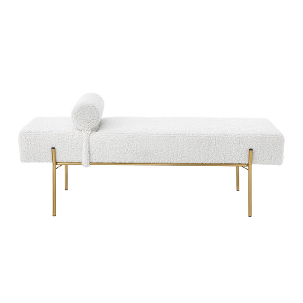 Homeroots 56" Cream And Gold Upholstered Sherpa Bench Cream White Metal 490937