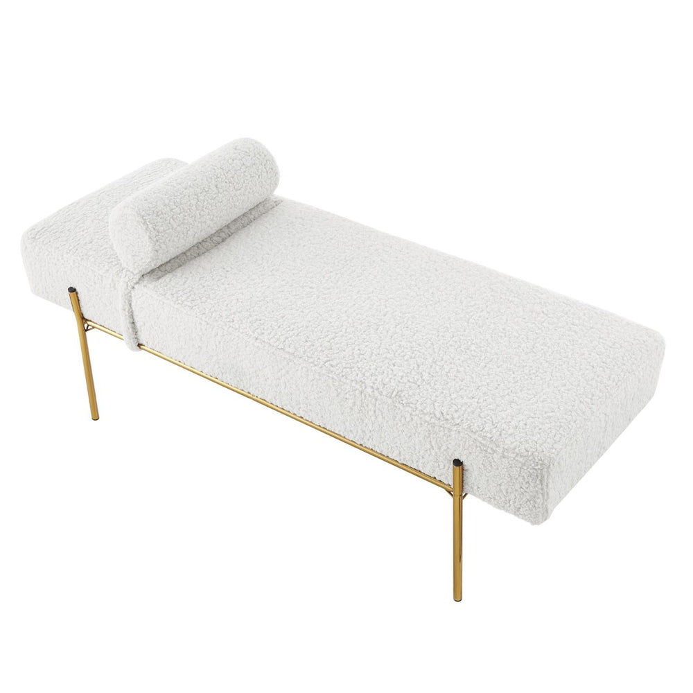 HomeRoots 56" Upholstered Sherpa Bench with Gold Metal Frame – Modern Glam and Comfort for Any Space Cream White 490937