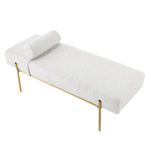 Homeroots 56" Cream And Gold Upholstered Sherpa Bench Cream White Metal 490937