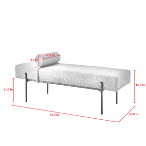 Homeroots 56" Cream And Gold Upholstered Sherpa Bench Cream White Metal 490937