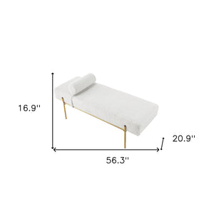 Homeroots 56" Cream And Gold Upholstered Sherpa Bench Cream White Metal 490937
