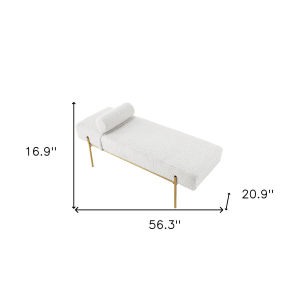 Homeroots 56" Cream And Gold Upholstered Sherpa Bench Cream White Metal 490937