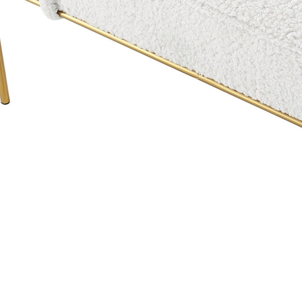 Homeroots 56" Cream And Gold Upholstered Sherpa Bench Cream White Metal 490937