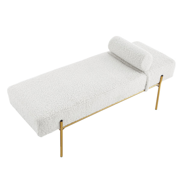 Homeroots 56" Cream And Gold Upholstered Sherpa Bench Cream White Metal 490937