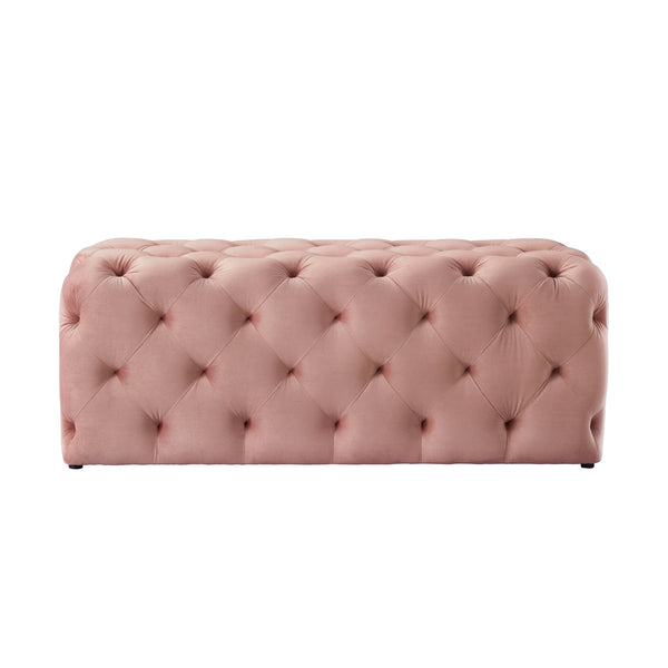 Homeroots 48" Blush And Black Upholstered Velvet Bench Blush,Velvet Manufactured Wood 490938