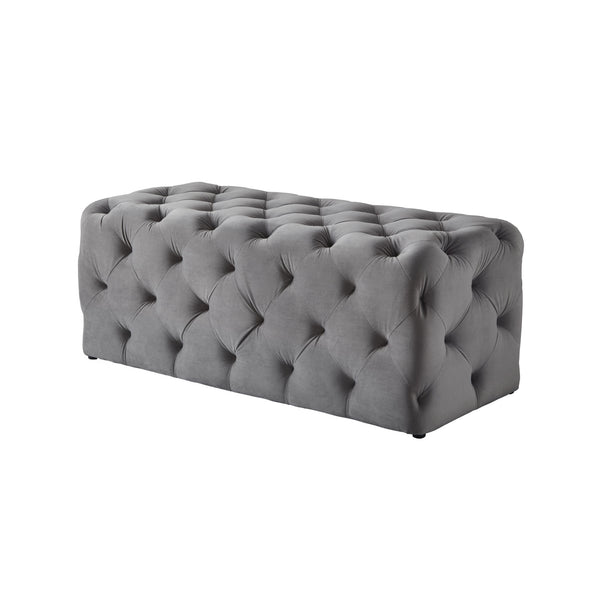 Homeroots 48" Gray And Black Upholstered Velvet Bench Grey,Velvet Manufactured Wood 490939