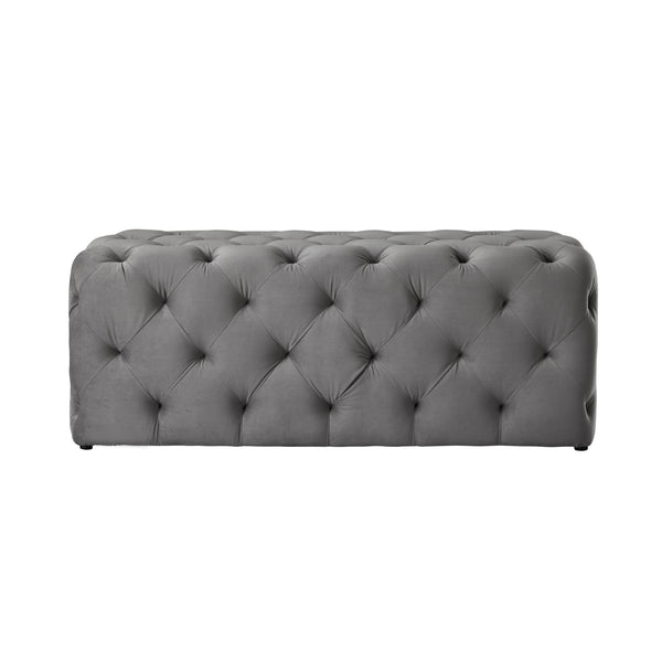 Homeroots 48" Gray And Black Upholstered Velvet Bench Grey,Velvet Manufactured Wood 490939