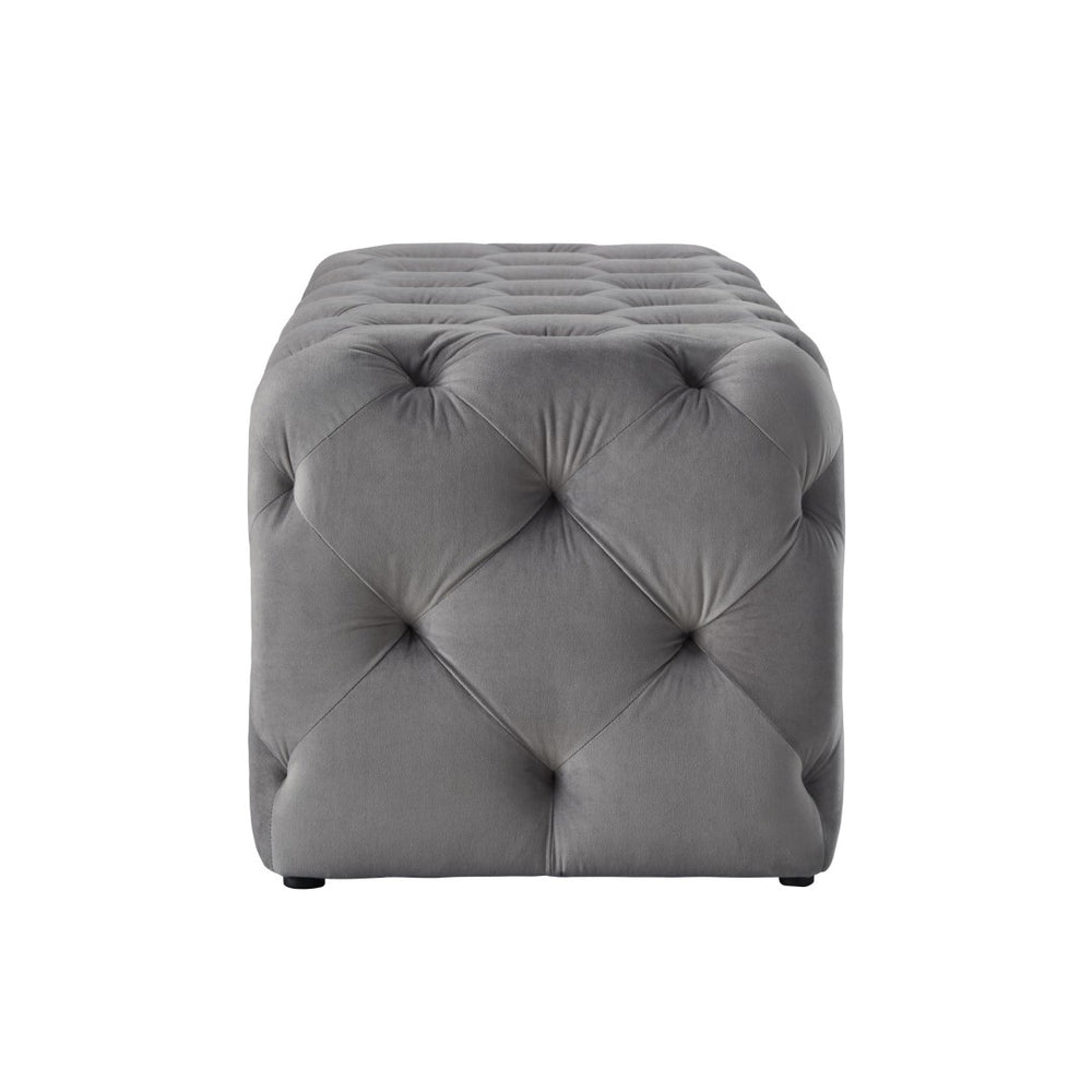 HomeRoots 48" Chic Upholstered Bench with Solid Wood Frame - Stylish Seating for Entryway or Bedroom Decor Grey, Velvet Velvet 490939