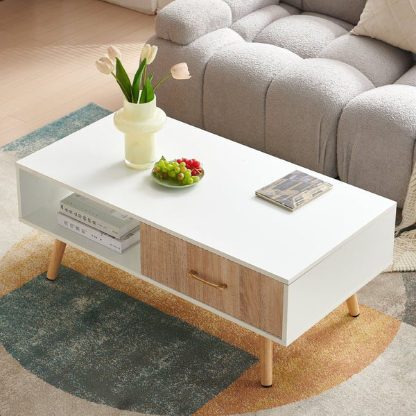 English Elm Rectangle Coffee Table With Solid Wood Legs, Modern Storage Solution For Stylish Living Rooms W1265P230633-GIGA