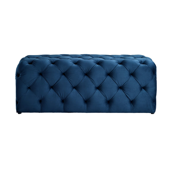 Homeroots 48" Navy Blue And Black Upholstered Velvet Bench Navy,Velvet Manufactured Wood 490940