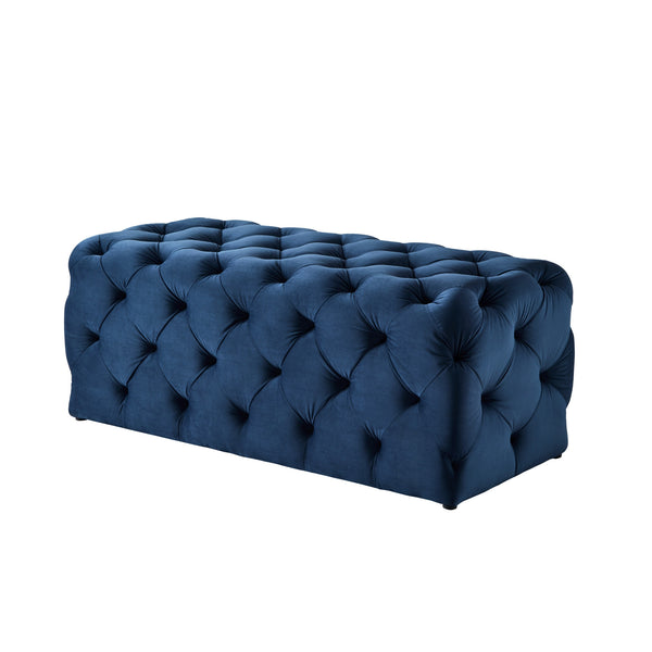 Homeroots 48" Navy Blue And Black Upholstered Velvet Bench Navy,Velvet Manufactured Wood 490940