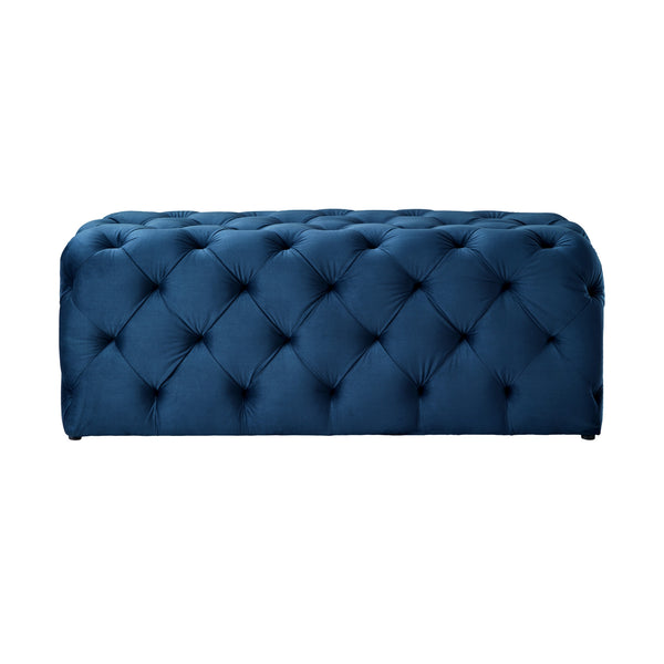 Homeroots 48" Navy Blue And Black Upholstered Velvet Bench Navy,Velvet Manufactured Wood 490940