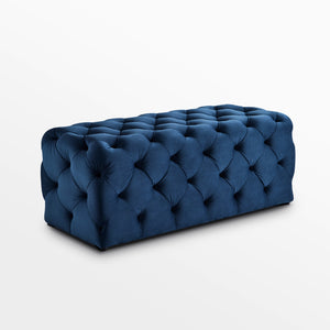 Homeroots 48" Navy Blue And Black Upholstered Velvet Bench Navy,Velvet Manufactured Wood 490940
