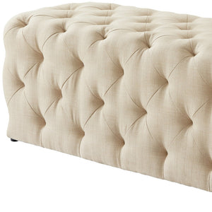 Homeroots 48" Beige And Black Upholstered Linen Bench Beige,Linen Manufactured Wood 490941