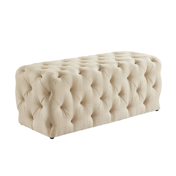 Homeroots 48" Beige And Black Upholstered Linen Bench Beige,Linen Manufactured Wood 490941