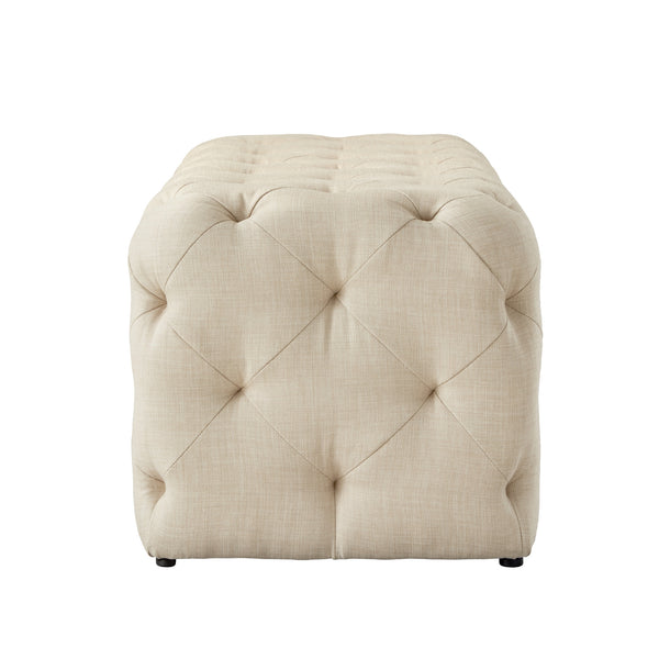 Homeroots 48" Beige And Black Upholstered Linen Bench Beige,Linen Manufactured Wood 490941