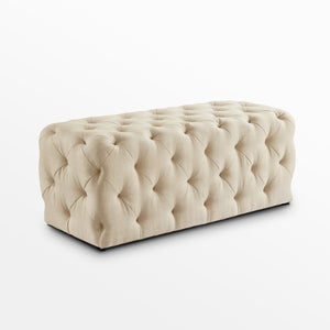 Homeroots 48" Beige And Black Upholstered Linen Bench Beige,Linen Manufactured Wood 490941