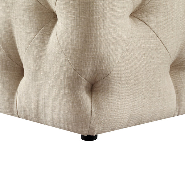 Homeroots 48" Beige And Black Upholstered Linen Bench Beige,Linen Manufactured Wood 490941