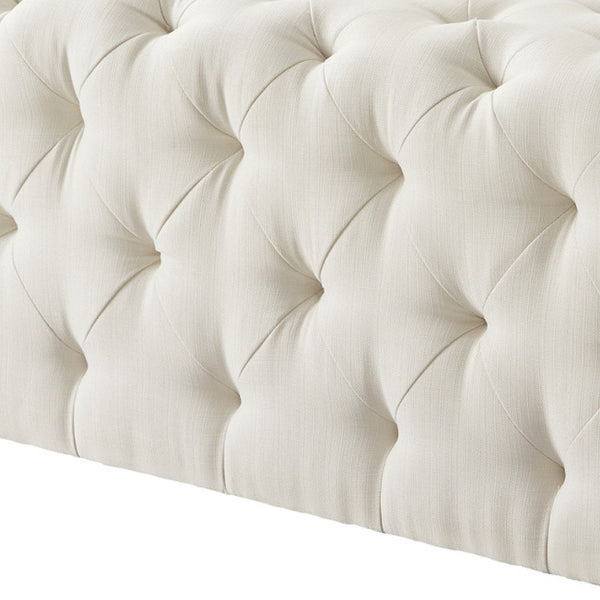 Homeroots 48" Cream And Black Upholstered Linen Bench Cream White,Linen Manufactured Wood 490942