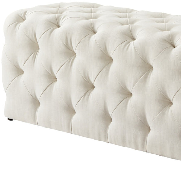 Homeroots 48" Cream And Black Upholstered Linen Bench Cream White,Linen Manufactured Wood 490942