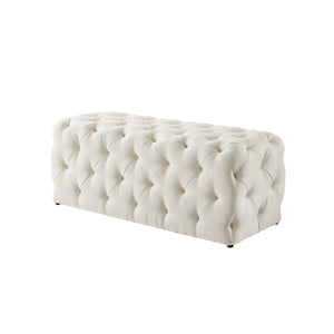 Homeroots 48" Cream And Black Upholstered Linen Bench Cream White,Linen Manufactured Wood 490942