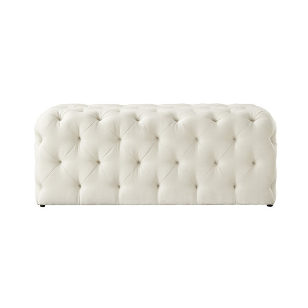 Homeroots 48" Cream And Black Upholstered Linen Bench Cream White,Linen Manufactured Wood 490942