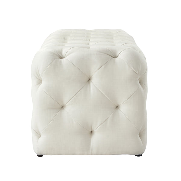 Homeroots 48" Cream And Black Upholstered Linen Bench Cream White,Linen Manufactured Wood 490942