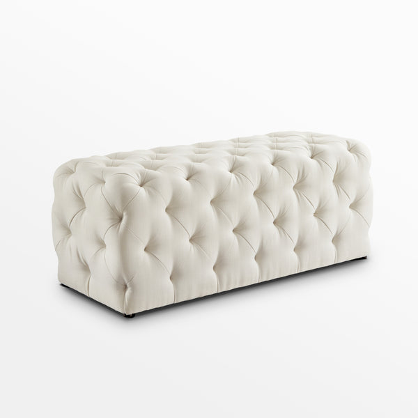 Homeroots 48" Cream And Black Upholstered Linen Bench Cream White,Linen Manufactured Wood 490942