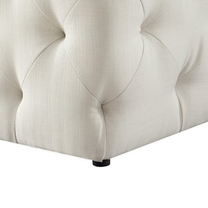 Homeroots 48" Cream And Black Upholstered Linen Bench Cream White,Linen Manufactured Wood 490942