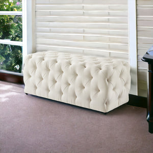 Homeroots 48" Cream And Black Upholstered Linen Bench Cream White,Linen Manufactured Wood 490942
