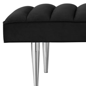 Homeroots 53" Black And Silver Upholstered Velvet Bench Black,Chrome Metal 490944
