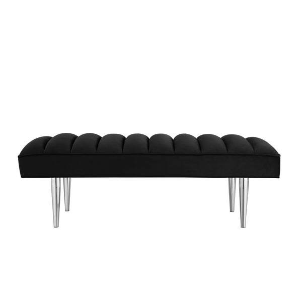 Homeroots 53" Black And Silver Upholstered Velvet Bench Black,Chrome Metal 490944