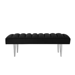 Homeroots 53" Black And Silver Upholstered Velvet Bench Black,Chrome Metal 490944