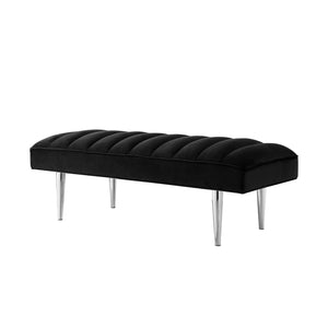 Homeroots 53" Black And Silver Upholstered Velvet Bench Black,Chrome Metal 490944