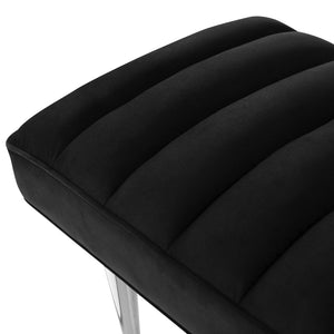 Homeroots 53" Black And Silver Upholstered Velvet Bench Black,Chrome Metal 490944