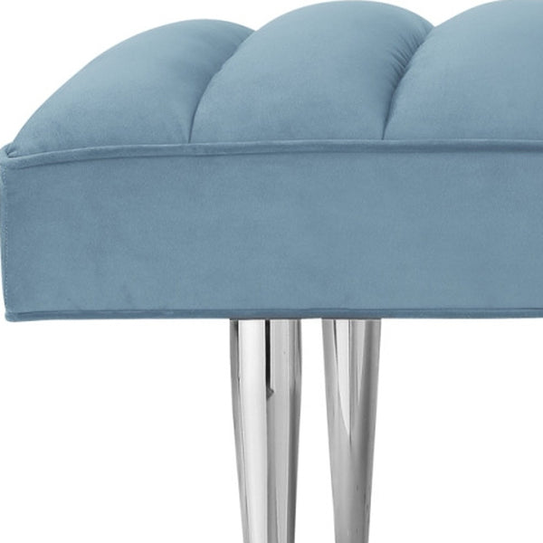 Homeroots 53" Blue And Silver Upholstered Velvet Bench Blue,Chrome Metal 490945
