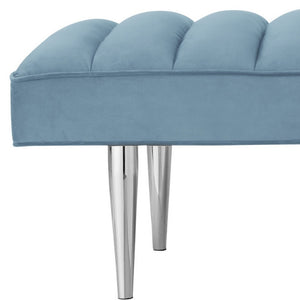 Homeroots 53" Blue And Silver Upholstered Velvet Bench Blue,Chrome Metal 490945