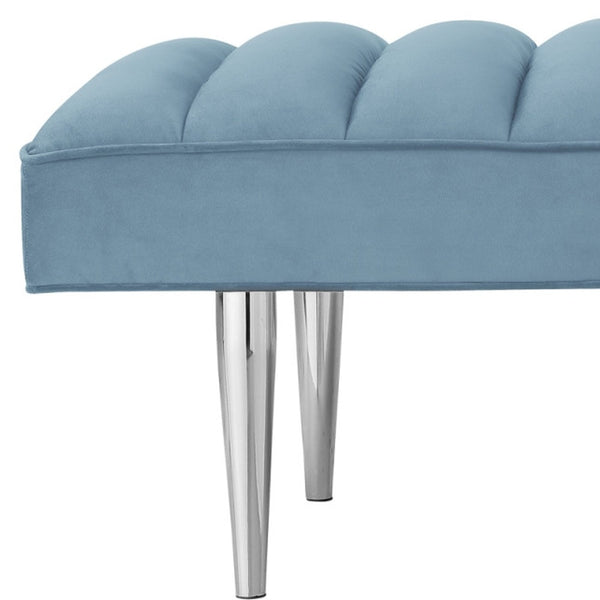 Homeroots 53" Blue And Silver Upholstered Velvet Bench Blue,Chrome Metal 490945