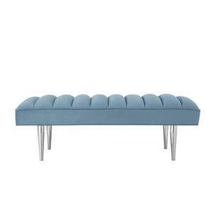 Homeroots 53" Blue And Silver Upholstered Velvet Bench Blue,Chrome Metal 490945
