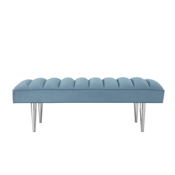 Homeroots 53" Blue And Silver Upholstered Velvet Bench Blue,Chrome Metal 490945