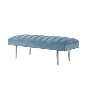 Homeroots 53" Blue And Silver Upholstered Velvet Bench Blue,Chrome Metal 490945