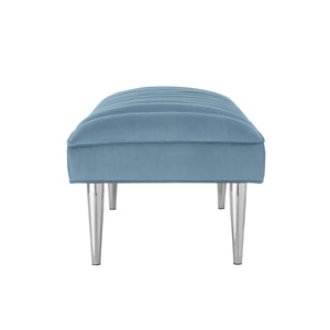 Homeroots 53" Blue And Silver Upholstered Velvet Bench Blue,Chrome Metal 490945